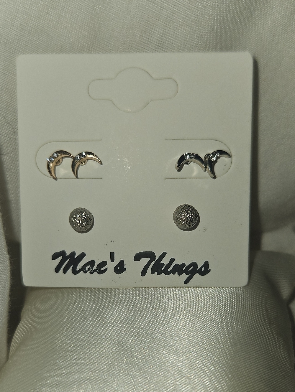 Crescent Moon And Round Stud Earring Set - 3 Pair